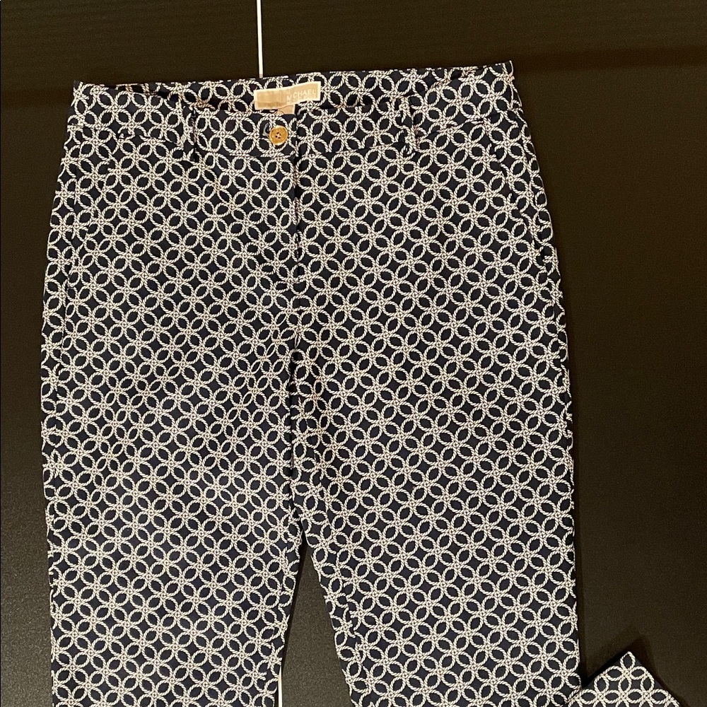 Michael Kors Navy and Cream Patterned Trousers